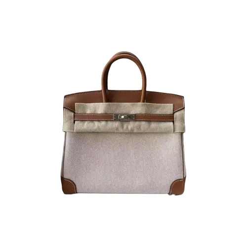 HERMES Birkin Swift Кожа с Цвет холста Сумка Birkin Сумка Женские Естественный