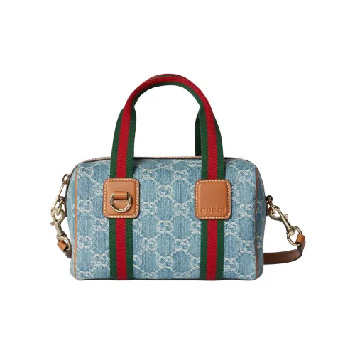 GUCCI Деним Бостон Сумка Сумка Мини Унисекс Синий и Белый