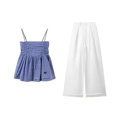 HUINIAN Синий топ + Белые брюки Женские Повседневные костюмы