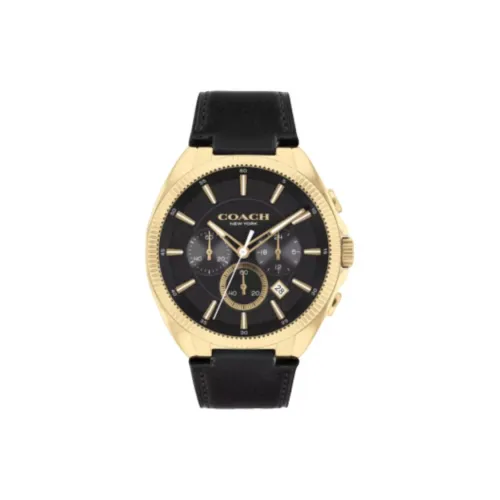 COACH Наручные часы Кварцевый механизм Кожаный ремешок 45 мм Черный циферблат Мужские часы