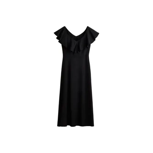 H&M Черный Женские Короткие Платья с Рукавами