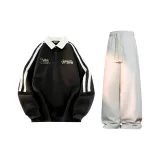 Комплект одежды (Черный топ + Светло-серые штаны цвета пшеницы)