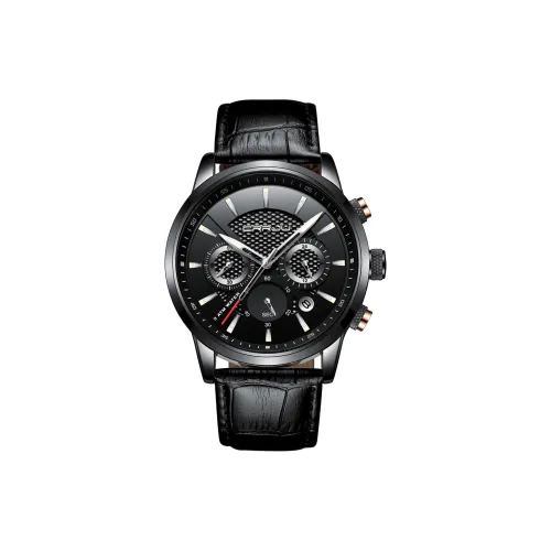 CRRJU Кварцевый механизм кожаный ремешок мужские часы черный циферблат