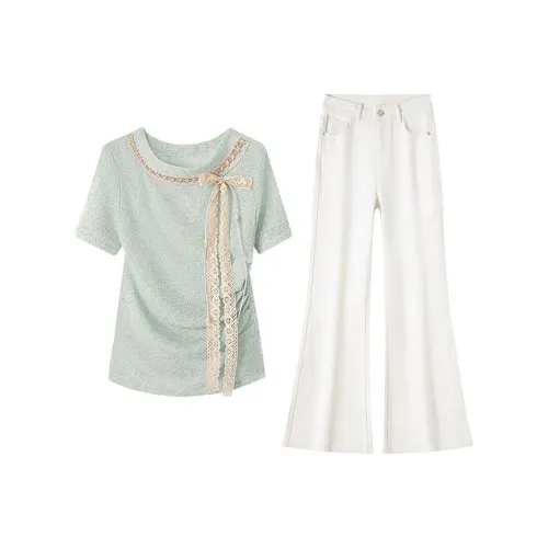 MARIE·COCO Мятно-зеленый топ + брюки, женские повседневные костюмы