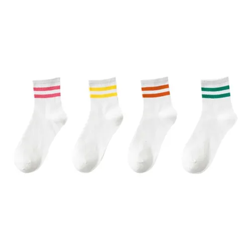 Lanza [4 шт] Белое основание Желтый + Белое основание Зеленый + Белое основание Апельсин + Белое основание Розовый Женские носки MID до икры