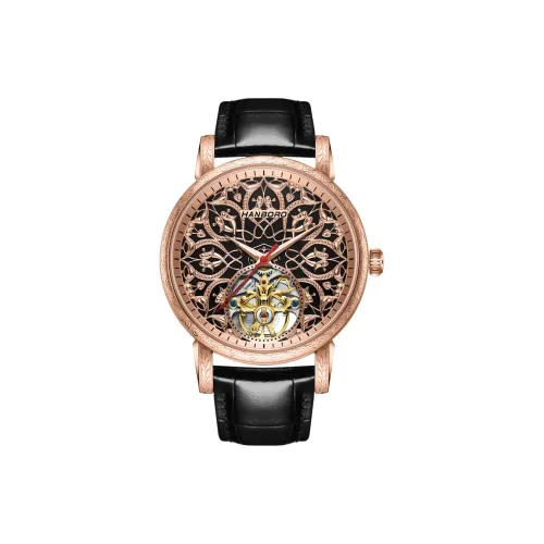 HANBORO Механическое механическое часы с натуральной кожей ремень мужские часы циферблат с открытым механизмом