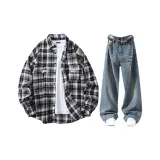 Чёрный + Винтажный Синий Брюки