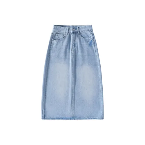 YINLEI Светло-синий Женские Джинсовые Длинные Юбки