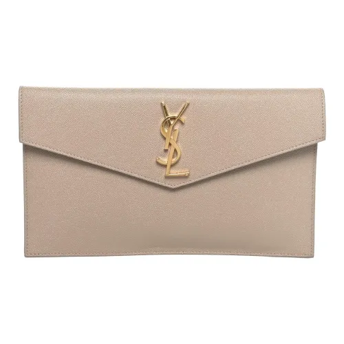 SAINT LAURENT UPTOWN Рельефная Телячья Кожа Клатч Стандартный Женский Коричневый