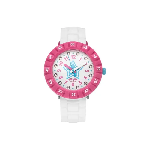 SWATCH Flik Flak Feifei Series Кварцевый механизм Детские часы 36,7 мм Белый циферблат Пластиковый корпус Часы Пластиковый ремешок