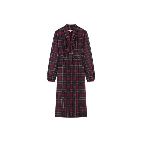 Tommy Hilfiger Красный синий Клетчатый 0G8 Женские Длинные Платья с длинными рукавами