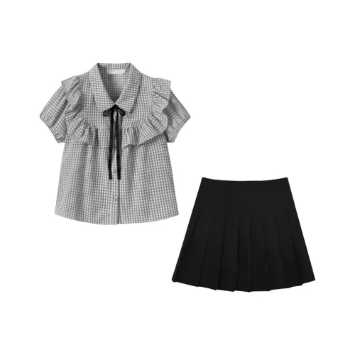 MEANALOT Полосатая рубашка черная юбка с оборками женские комплекты с юбкой