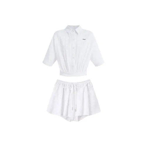 AURORA MUSE Белый укороченный Sleeved + Белая юбка Женские Комплекты с юбкой