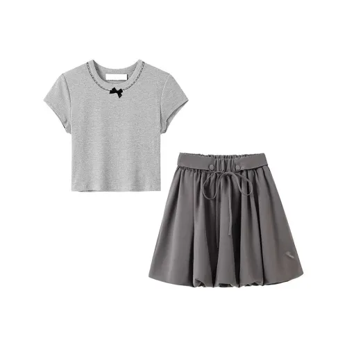 MARIE·COCO Серый топ + Юбка Женские Комплекты с юбкой