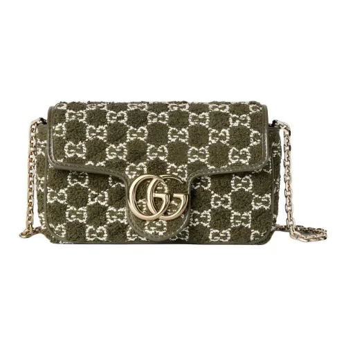 GUCCI GG Marmont Кожа Обметка Сумка на плечо Мини Женские Темно-зеленый и Слоновая кость