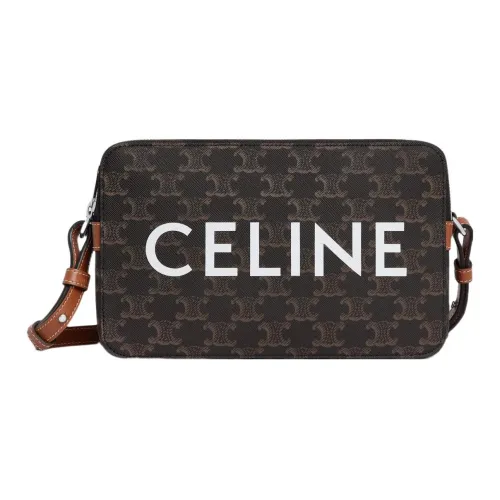 CELINE Triomphe Холст Телячья кожа Курьерская сумка Camera Сумка Сумка через плечо Средняя Мужская Черная