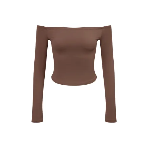 Ariseism Стандартный Stylish Off The Shoulder Длинный Рукав Т-Рубашка Для Женщин Осенний Slim Fit Топ Женский