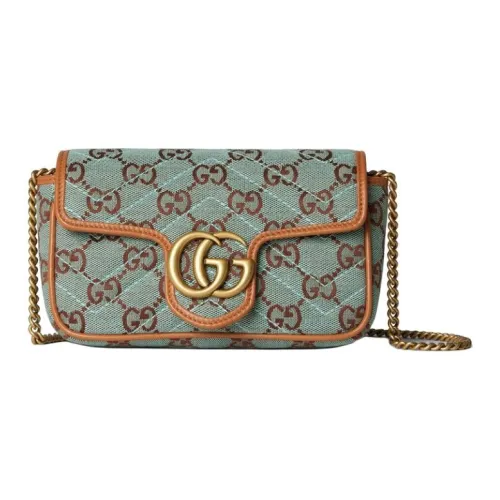 GUCCI Canvas с кожаными вставками обметка сумка через плечо экстермини женская светло-синий и коричневый