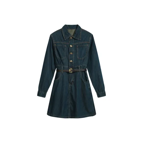 NFV Темно-синий Женские Длинные Платья с рукавами