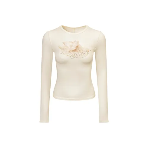 Ariseism Дизайн Цветочный принт Длинный рукав Женские Осенний Облегающий крой Топ Женские