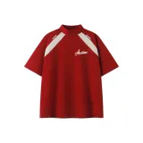 Красный [Прочный] Полузастежка Пэчворк Короткий рукав