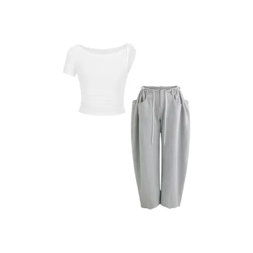 TIBINB Бело-серый Женские Повседневные костюмы