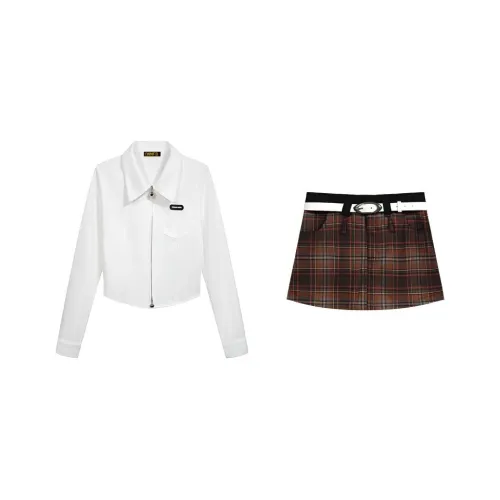 ONNFB Белый топ + Клетчатая короткая юбка Женские комплекты с юбкой