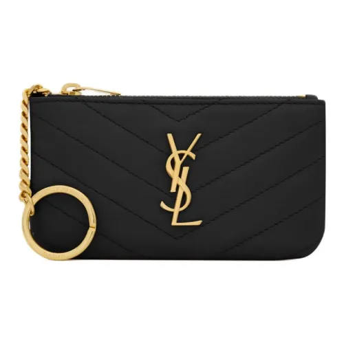 SAINT LAURENT Quilted кожа Key Pouch кошелек для монет женский черный