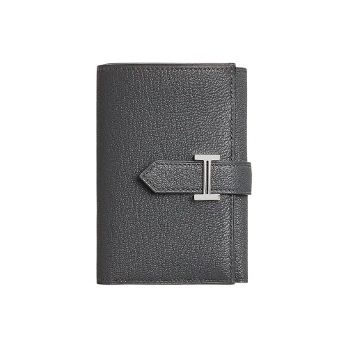 HERMES Bearn Mysore Шевро Кошелек Женские 3T Carbone Угольно-черный