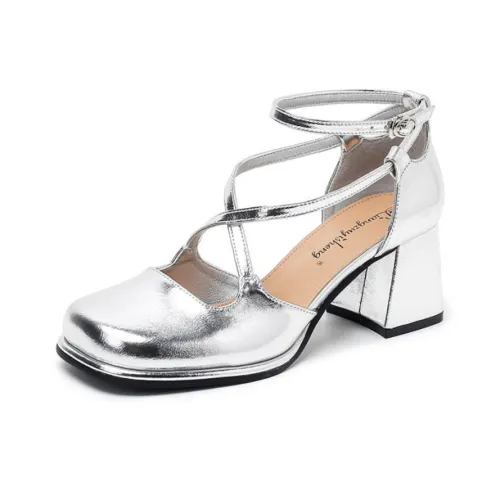TATAYA Грубый каблук Туфли Мэри Джейн Женские Серебряные