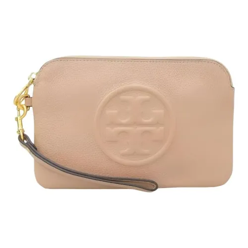 TORY BURCH Perry Litchi Grain Leather Handbag Clutch Mini Women's Beige