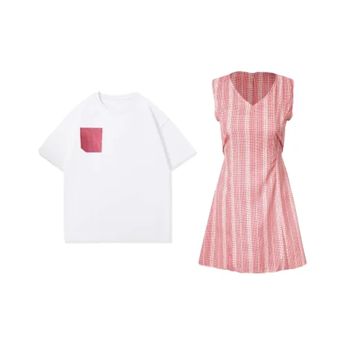 QYPRF Одежда для пары Мужской Короткий рукав + Женские Платье Женские Парные комплекты