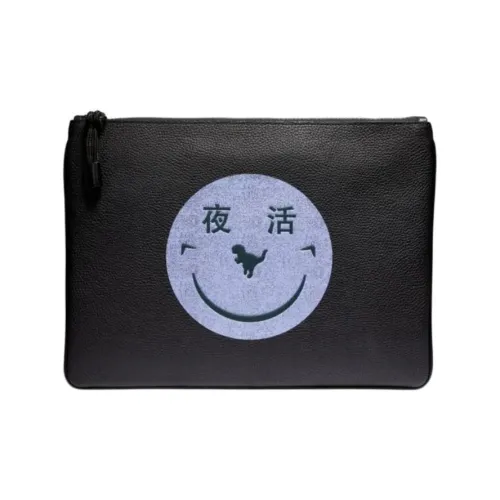 COACH Yeti Out Коллаборация Rexy Коровья кожа Маленькая сумочка Клатч Большой Унисекс Черный