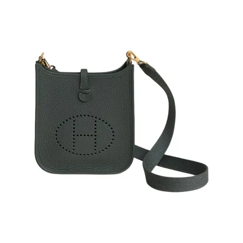 HERMES Evelyne Clemence Телячья кожа Сумка через плечо Женская Болотный зеленый