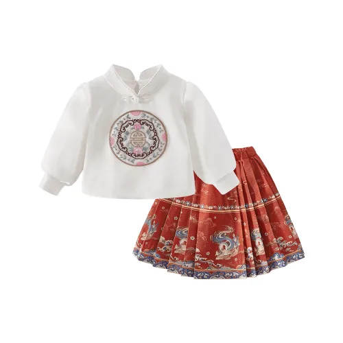 JELLYBABY AUTUMN Ханьфу Китайская юбка с узором "конское лицо" Длинный топ с длинными рукавами + юбка двухкомпонентный комплект для девочек