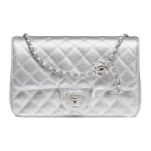 CHANEL Рельефная Телячья Кожа Сумка через плечо Сумка на плечо Женская Серебряная