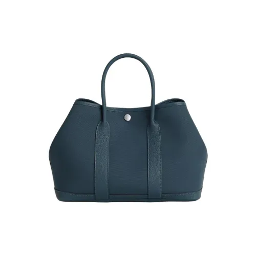 HERMES Garden Party Officier Canvas с Négonda Телячья кожа Садовая сумка Женская Бурный синий