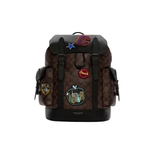 COACH Hudson Холщовая кожа Рюкзак Большой Мужской Темно-коричневый Монограмма