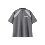 Темно-серый [Прочный] Полузастежка Пэчворк Короткий рукав