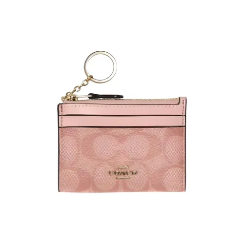 COACH Skinny Id Case Покрытый холст Картхолдер Мелочь Кошелек Женские Розовый