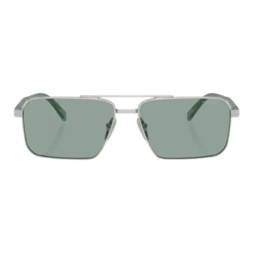 PRADA Металл Прямоугольные Солнцезащитные очки Мужские Серебряные