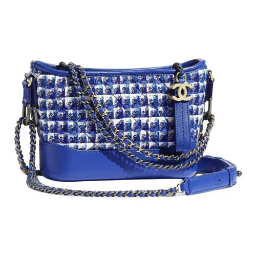 Chanel Gabrielle Холст Кожа Сумка через плечо Сумка через плечо Маленькая Женская Синяя Белая Серебряная
