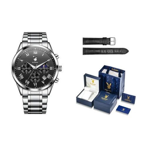 Playboy Кварцевый механизм Стальной ремешок Часы Мужские Черный циферблат