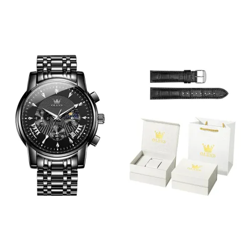 OLEVS Кварцевый механизм ремешок из нержавеющей стали мужские часы черный циферблат