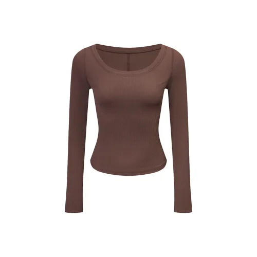 Ariseism Дизайн Круглый вырез Длинный рукав Т-рубашка для женщин Осенний Slim Fit Топ для женщин