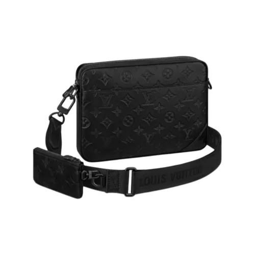 LOUIS VUITTON Тисненая кожа с коровьей кожей комбинированная курьерская сумка сумка через плечо мужская черная