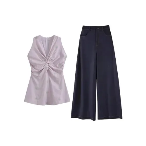 HUINIAN Топ + брюки Женские Повседневные костюмы