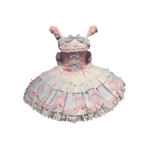 WLEQK Розовый/синий Женские Лолита Платья