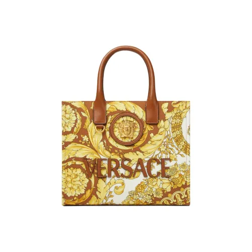 VERSACE BaroccoLa Medusa Хлопок Тоут Сумка Сумка для покупок Сумка Маленькая Женская Коричневая и Золотая