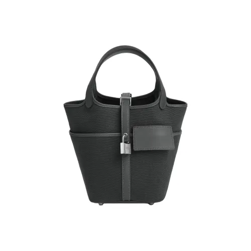 HERMES Picotin Lock Goeland Холст Swift Телячья кожа Корзина Сумка Сумка Женская Пыльно-серый